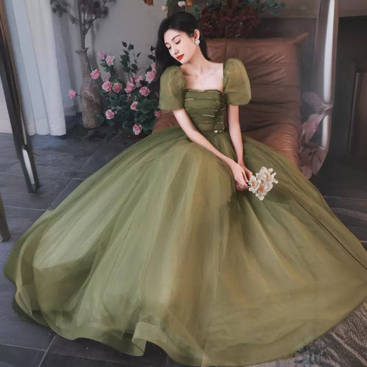 Women's Mori Style Evening Wear Fairy Temperamental Green Slim Fit