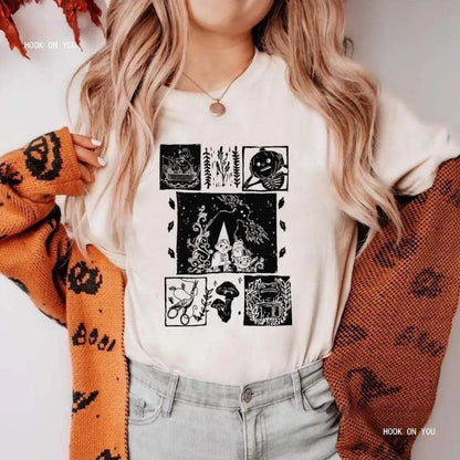 Camiseta de mujer blanca con estampado de Halloween y estilo urbano