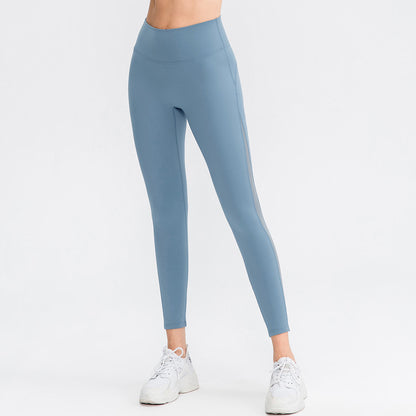 Pantalones de yoga femeninos con brocado de doble cara color piel que no dan vergüenza