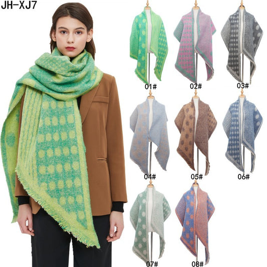 Autumn And Winter Shawl Women's Neck Warmer European And American Circle Yarn Thickened Jacquard Dot Bevel Scarf