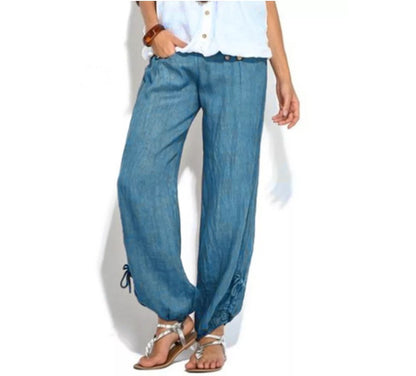 New Loose Button Decorations Casual Wide-leg Trousers Women