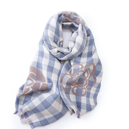 High-grade Cold Protection In Autumn And Winter Thermal Plaid Scarf Printed Tassel Mid-length Shawl