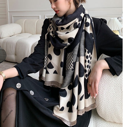 Casual Polka Dot Artificial Cashmere Warm Printing Long Scarf Shawl