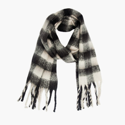 Black Rice Plaid Thick Tassel Scarf For Women Thickened Bib Shawl