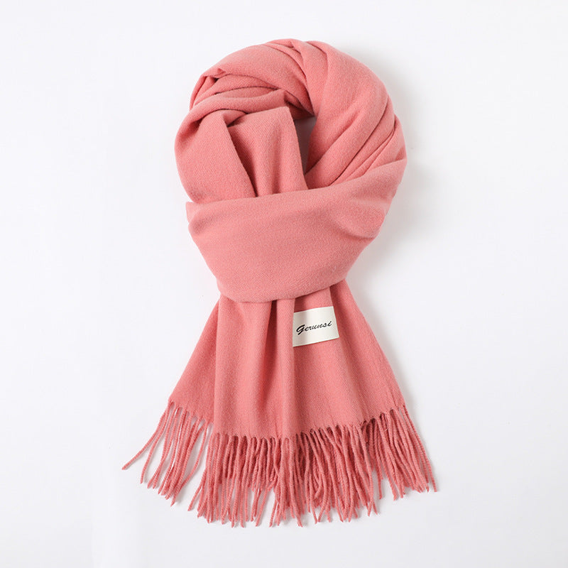 Simple Solid Color Tassel Shawl Autumn And Winter Warm Artificial Cashmere Scarf