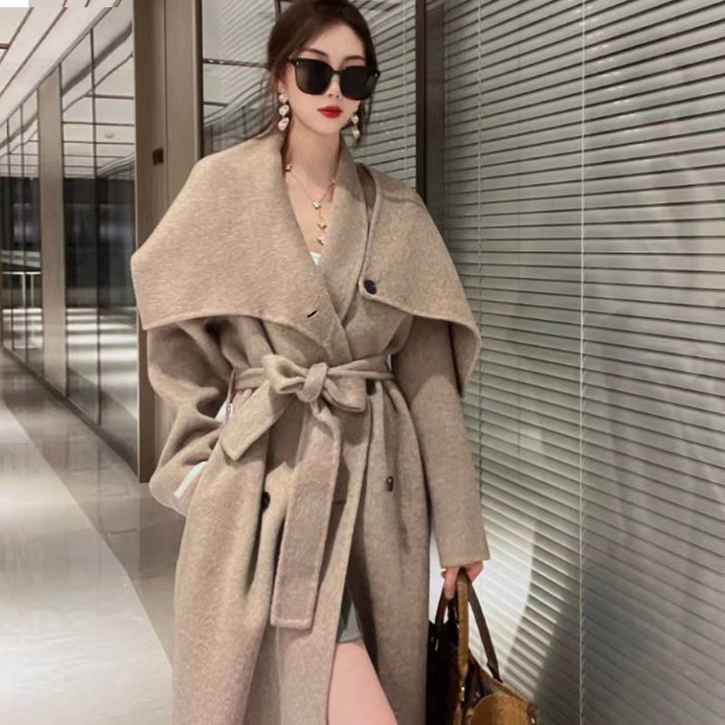 Women's Double-sided Cashmere Coat With Scarf Elegant Woolen Overcoat