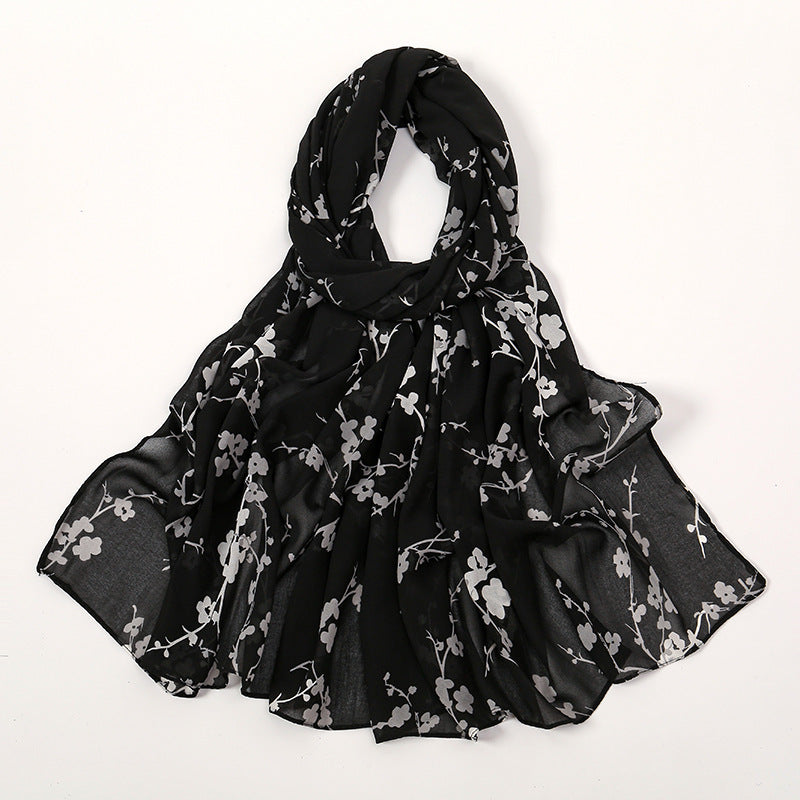 Spring And Summer Thin Fresh Flowers Floral Chiffon Printed Scarf