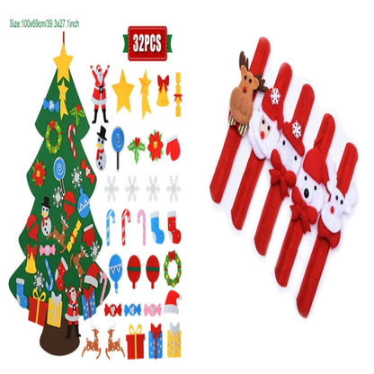 Árbol de Navidad de fieltro para bricolaje, regalo de Año Nuevo para niños pequeños, juguetes hechos a mano, adornos para colgar en la pared de la puerta, juego de decoración para fiestas navideñas y hogar