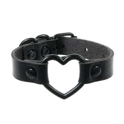 Pulsera de cuero hueca con forma de corazón de melocotón oscuro, estilo punk, moderna y elegante