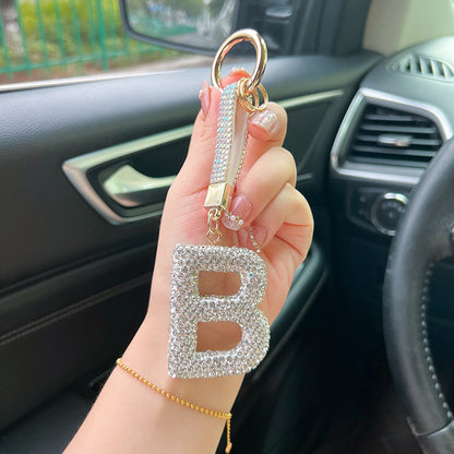 English Letter Keychain Clay Diamond Round Buckle Pendant