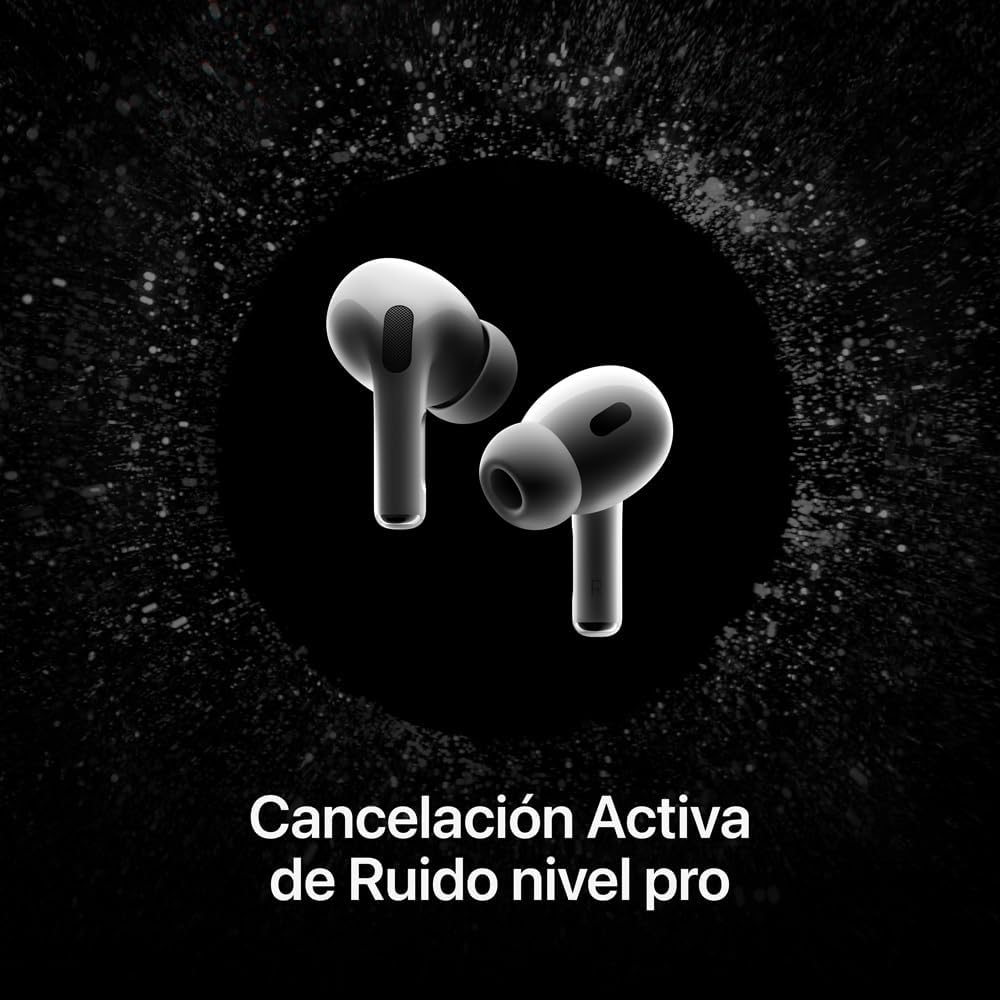 Audífonos inalámbricos AirPods Pro 2 de Apple, audífonos Bluetooth, Cancelación Activa de Ruido, Modo Ambiente, Audio Espacial Personalizado, Sonido de Alta fidelidad, Chip H2, Carga USB-C