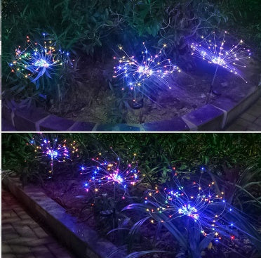 New Ground Plug Solar Fireworks Light LED Light String Copper Wire Outdoor Garden Decoration Star Lights Christmas Lights