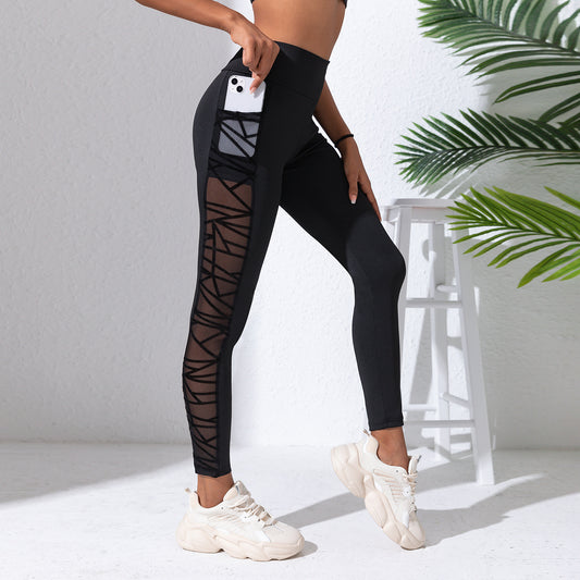 Pantalones de yoga de talla grande con costuras de malla para realzar la cadera y moldear el abdomen, para deportes y fitness