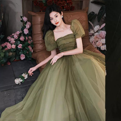 Women's Mori Style Evening Wear Fairy Temperamental Green Slim Fit