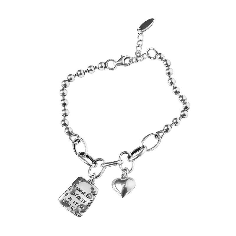 S925 Sterling Silver Bracelet Women's Simple Letter Square Plate