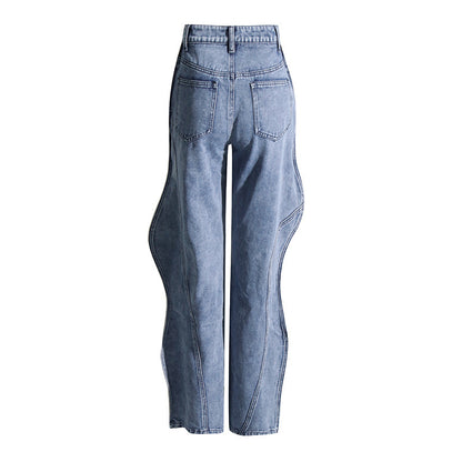 High Waist Asymmetric Wide Leg Jeans