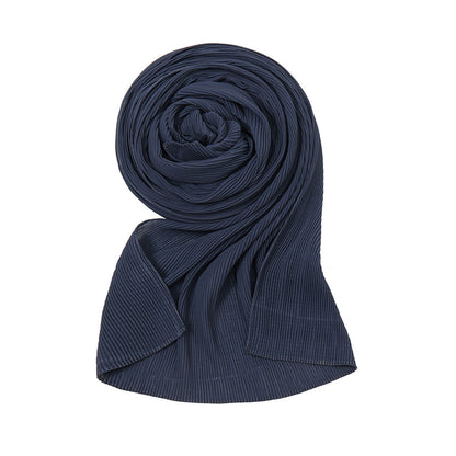 Pure Color Pearl Chiffon Pleated Scarf Women's Sunscreen Shawl