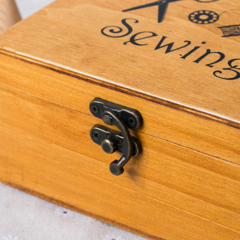 Caja de dinero de aguja, caja de madera pequeña para el hogar, kit de costura para dormitorio de estudiantes, costura portátil, cosida a mano