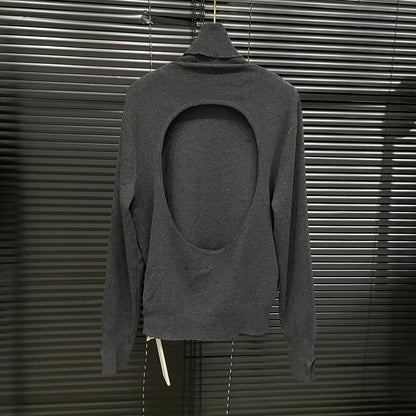 Women's Open Back Turtleneck Sweater American Minority Simple Two-way Design Sweater