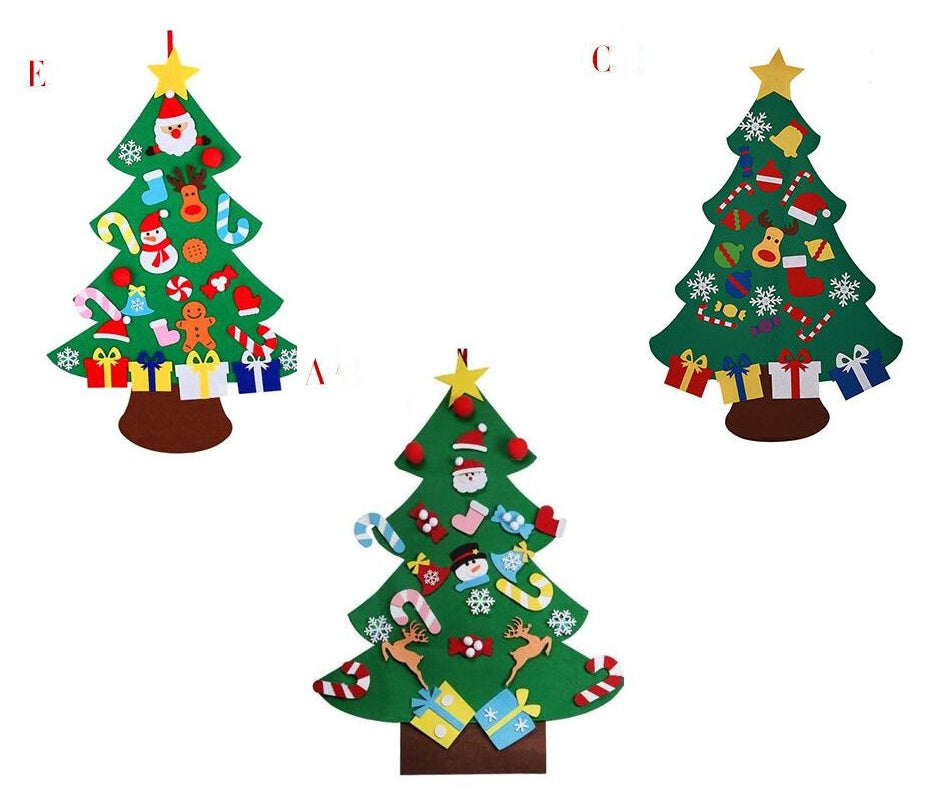 Árbol de Navidad de fieltro para bricolaje, regalo de Año Nuevo para niños pequeños, juguetes hechos a mano, adornos para colgar en la pared de la puerta, juego de decoración para fiestas navideñas y hogar