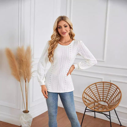 Round Neck Small Hole Bubble Sleeve Long Sleeve Top