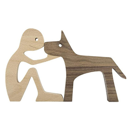 Figura de bricolaje, adorno de perro de madera, escultura, decoración del hogar, escultura de madera de un hombre y un perro, regalos de Navidad, modelo de decoración