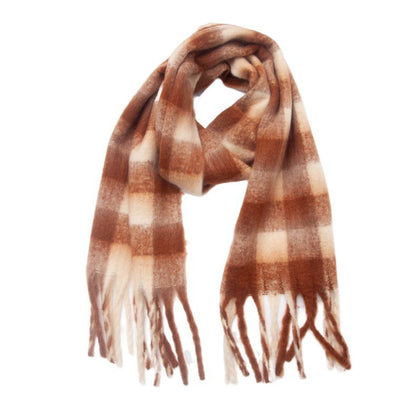 Black Rice Plaid Thick Tassel Scarf For Women Thickened Bib Shawl