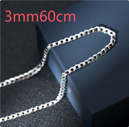 S925 Sterling Silver Simple Trendy Men's Curb Necklace Domineering Cuban Clavicle Chain