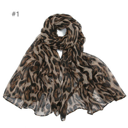 Cross-border Travel Sun Protection Voile Printed Classic Leopard Pattern Flat Panel Women's Toe Cap Scarf