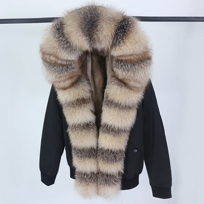 Female Inner Compartment Detachable Large Fur Collar Fur Coat