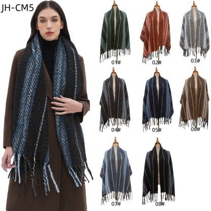 European And American Clip Flower Tassel Striped Scarf Shawl