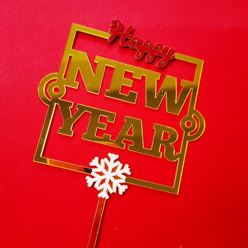 Double-layer Snowflake Happy New Year Acrylic Cake Insert Plate Dessert Table Decoration