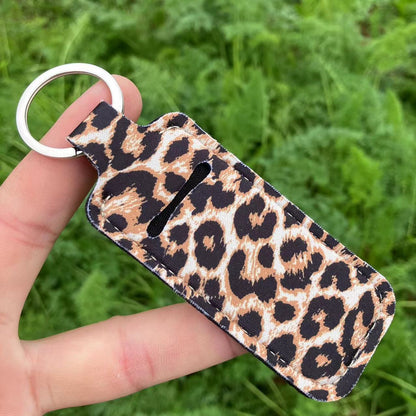 Conjunto de lápiz labial para mujer con estampado de leopardo y estampado de serpiente y girasoles, llavero, bolsa de perfume creativa