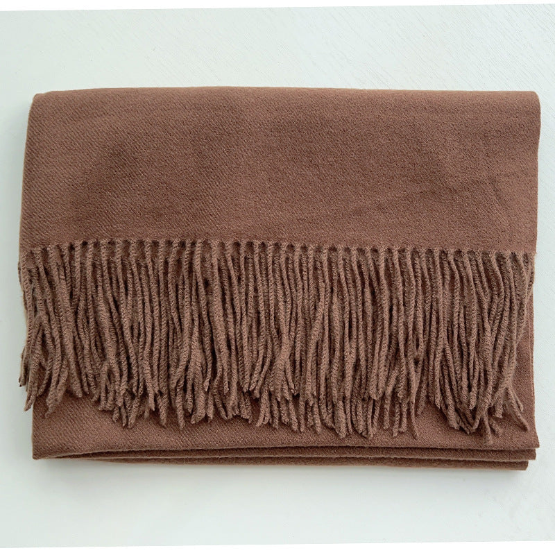 Simple Solid Color Tassel Shawl Autumn And Winter Warm Artificial Cashmere Scarf