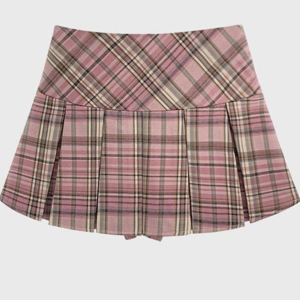 Retro College Style Yellow Jk Plaid Pleated Skirt For Women