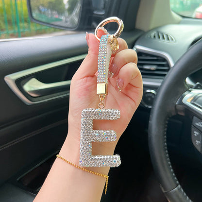 English Letter Keychain Clay Diamond Round Buckle Pendant