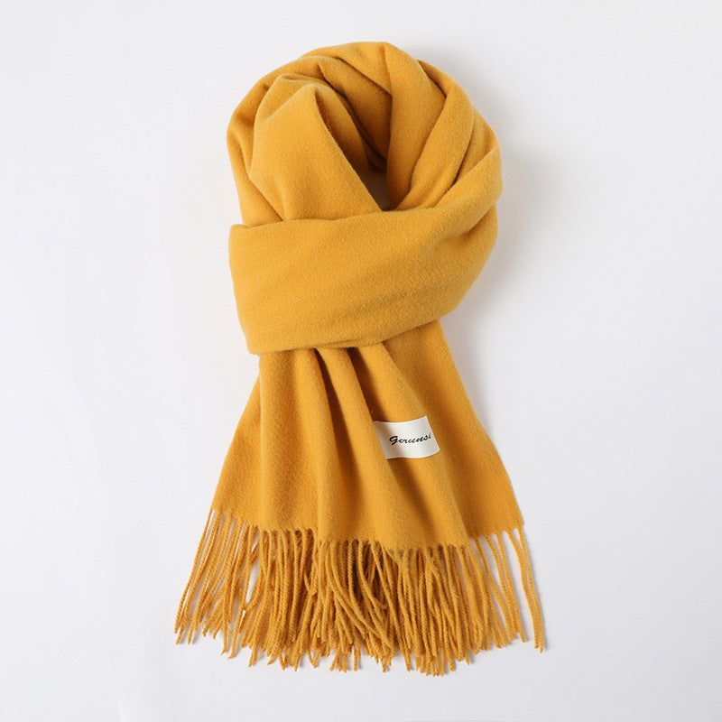 Simple Solid Color Tassel Shawl Autumn And Winter Warm Artificial Cashmere Scarf