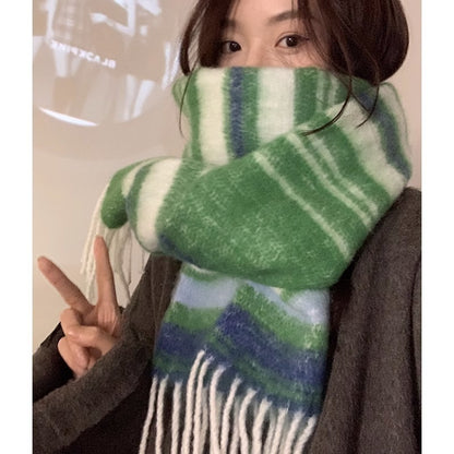 Fashion Striped Mohair Plaid Scarf For Women