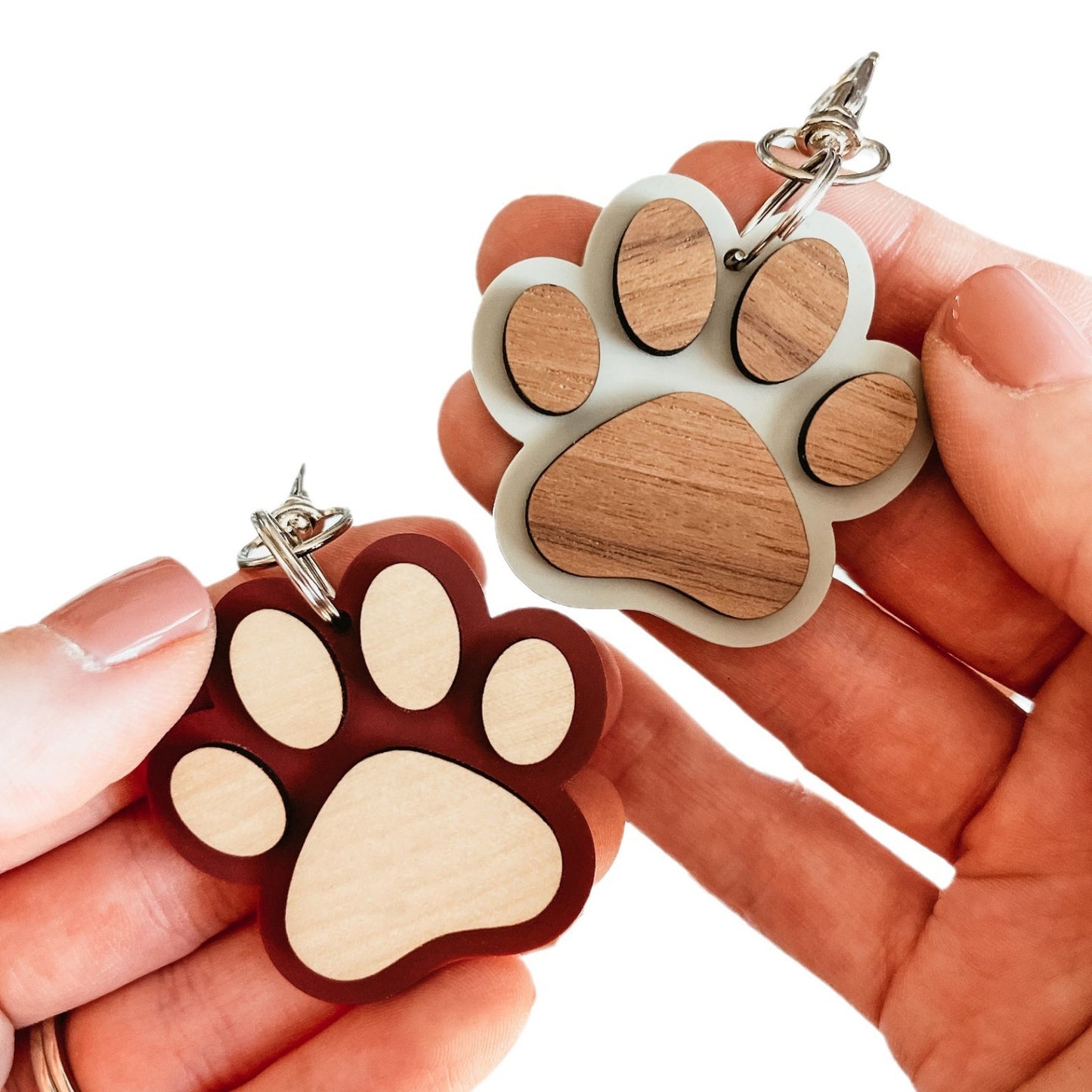 Creative Wooden Paw Print Keychain Pendant