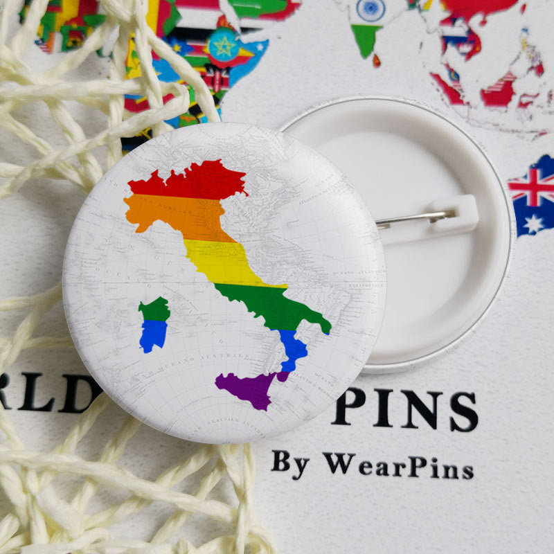 Italy Flag Map Rainbow Button Badge