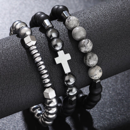 Bracelet UFO Cross Haematite Retro Bracelet Map Stone Elastic String Bracelet