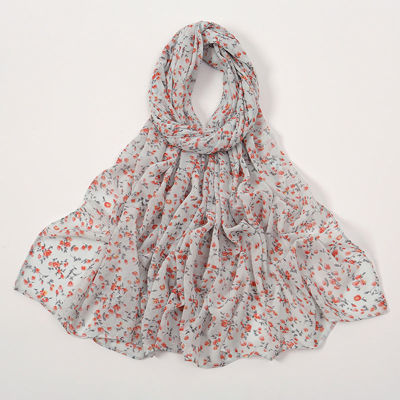 Spring And Summer Thin Fresh Flowers Floral Chiffon Printed Scarf