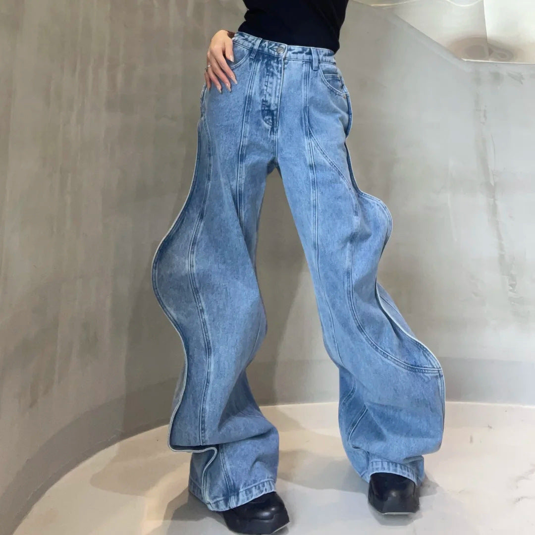 High Waist Asymmetric Wide Leg Jeans