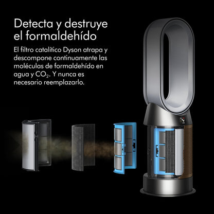 Dyson, Purificador Hot+Cool Formaldehyde HP09, Calentador + Ventilador, Detecta y Destruye el Formaldehído, Blanco/Dorado, 379427-01