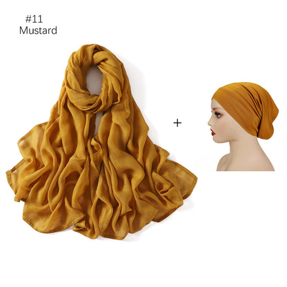 Large Size Scarf Bottoming Hood Same Color Wide Edge Smoke Pipe Cap Combination Set