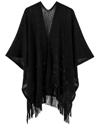 Warp Knitted Solid Color Tassel Thin Hollow Shawl