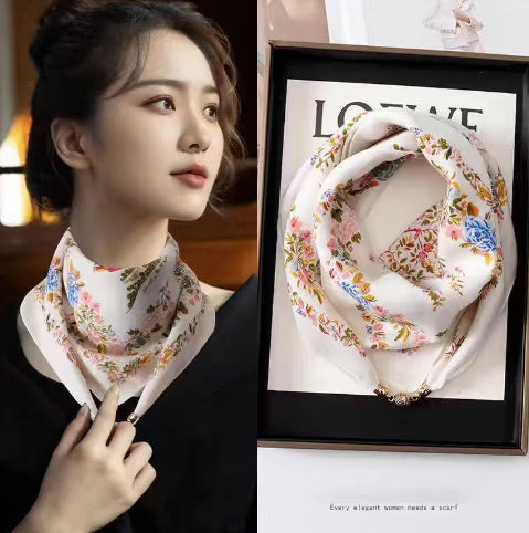 Magnetic Buckle Silk Scarf Women's Square Scarf Winter Lazy