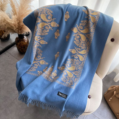 Scarf Shawl Women's Winter Cashmere-like Warm Embroidery