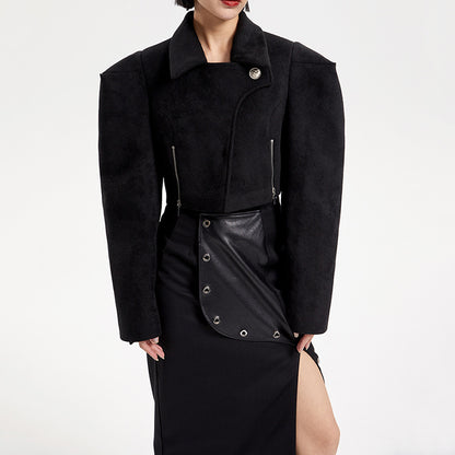 European And American Niche Design Profile Wide Shoulder Short Woolen Coat