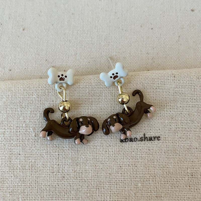 Cartoon Sausage Dog Necklace Ear Stud Ring